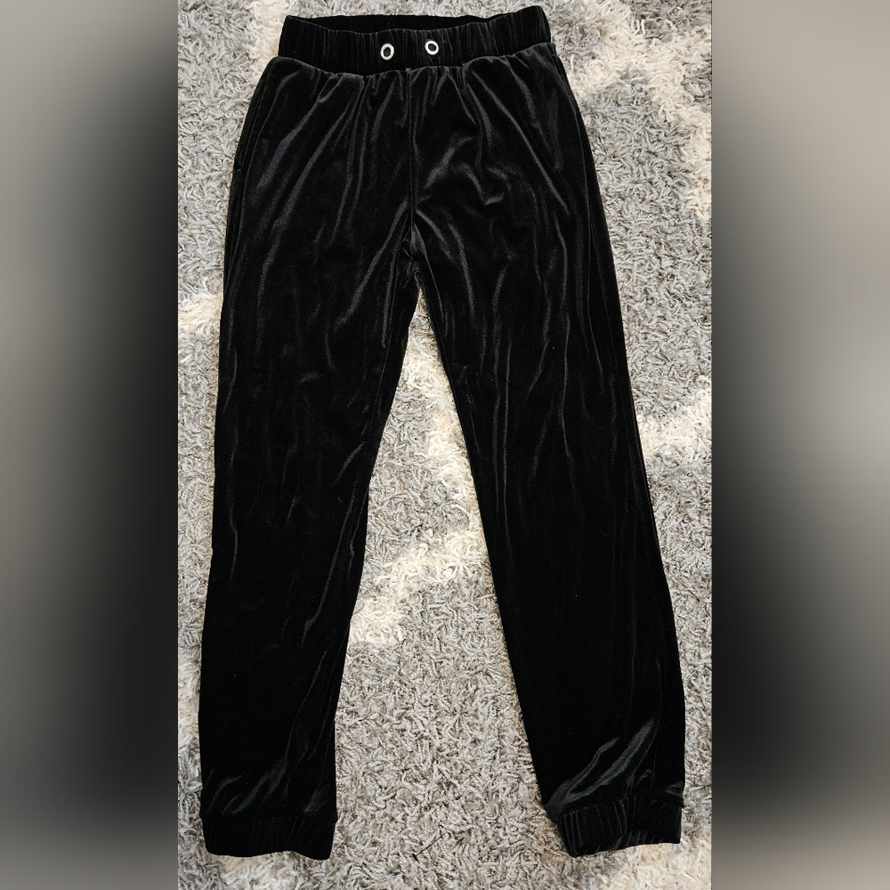 Black Cropped Velvet Joggers- Size S